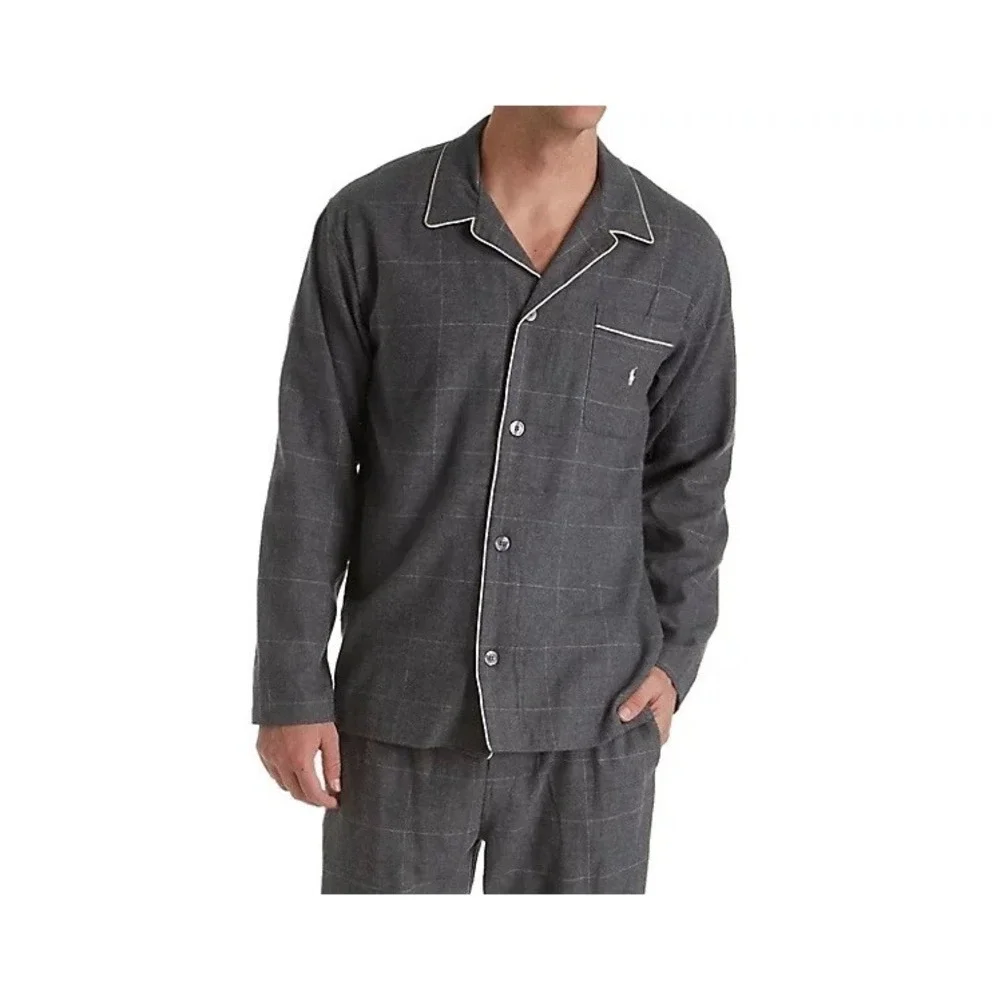 POLO RALPH LAUREN Plaid Pajama Sleep Shirt PJ Sleepwear Gray Men's XL *NEW* $55